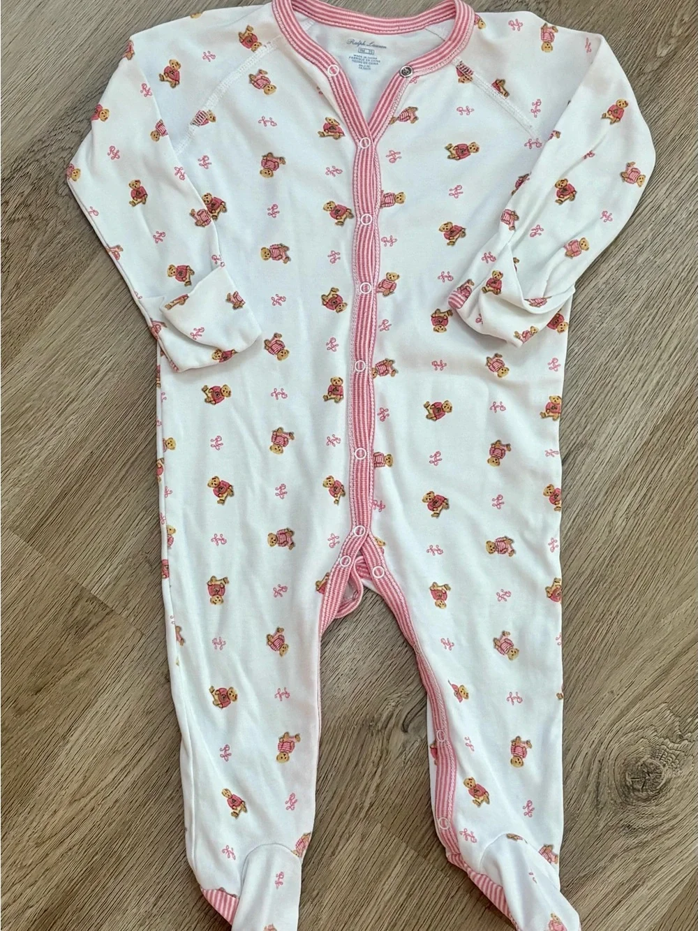 Ralph Lauren Baby Girl 9M Polo Bear Pink Footed Sleeper Pajamas